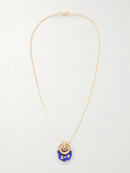  Maison Mayle   Niki Drop Gold Plated And Enamel Necklace   Blue 