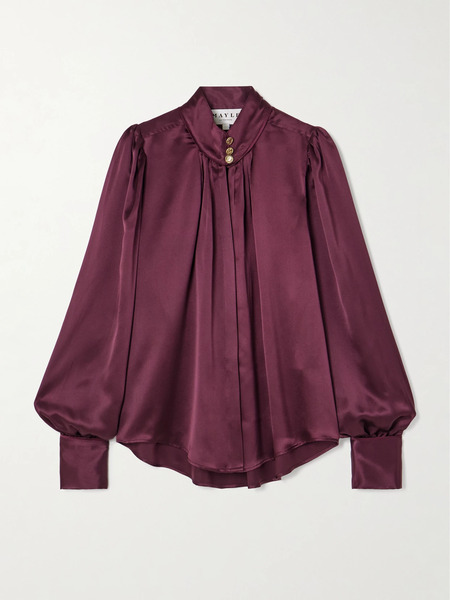  Maison Mayle   Val D'isere Gathered Silk Charmeuse Blouse   Burgundy 