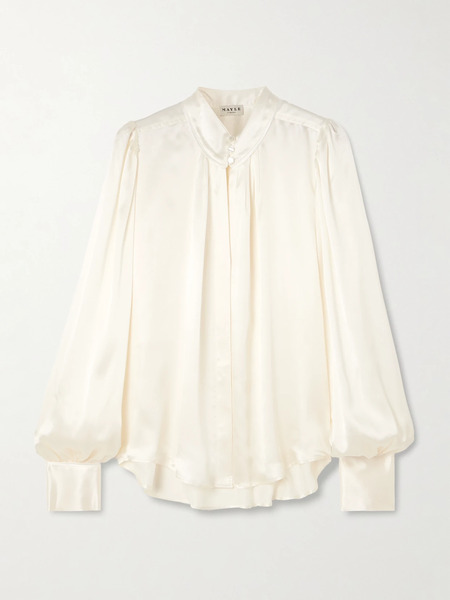  Maison Mayle   Val D'isere Gathered Silk Charmeuse Blouse   Ivory 
