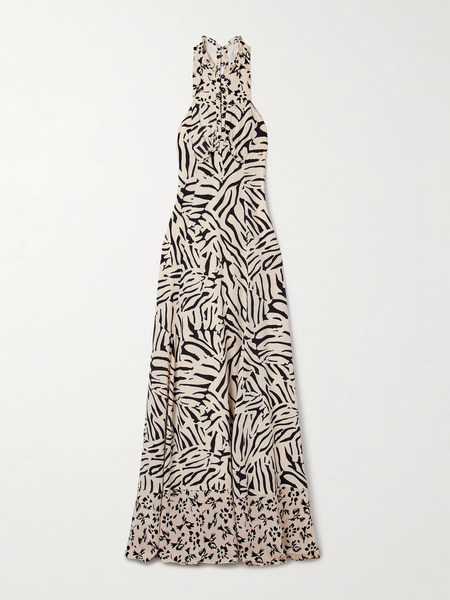  Maison Mayle   Valentine Ruffled Printed Silk Crepe Halterneck Maxi Dress   Multi 