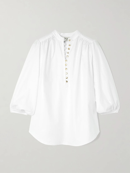  Maison Mayle   Vivi Pleated Herringbone Cotton Blouse   Ivory 