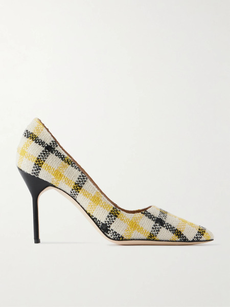  Manolo Blahnik   Bb 90 Checked Tweed Pumps   Yellow 