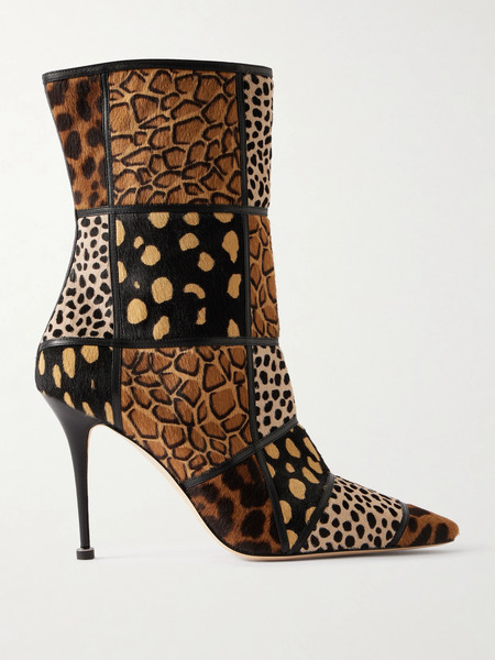  Manolo Blahnik   Trulona 50 Leather Trimmed Patchwork Animal Print Calf Hair Ankle Boots   Leopard Print 