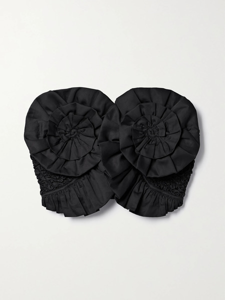  Mara Hoffman   + Net Sustain Muriel Strapless Cropped Ruffled Poplin Trimmed Popcorn Organic Cotton Top   Black 