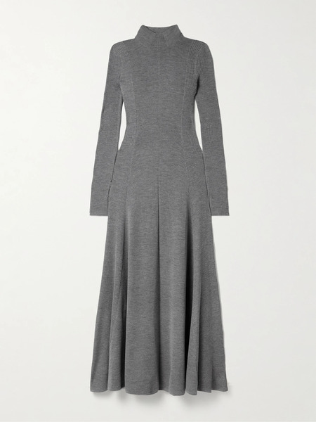 Maria Mcmanus   Pleated Ribbed Merino Wool Maxi Dress   Gray 