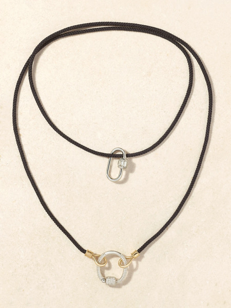  Marla Aaron   The String Project 18 Karat White Gold, 14 Karat Yellow Gold, Cord And Diamond Necklace   One Size 