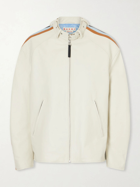  Marni   Belted Striped Leather Jacket   Off White 