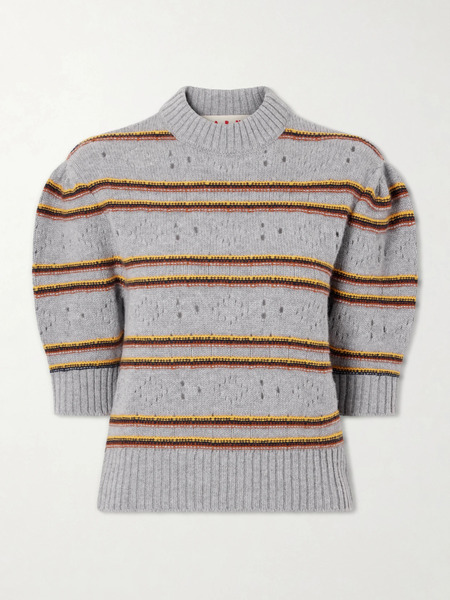  Marni   Cropped Striped Open Knit Cashmere Sweater   Gray 