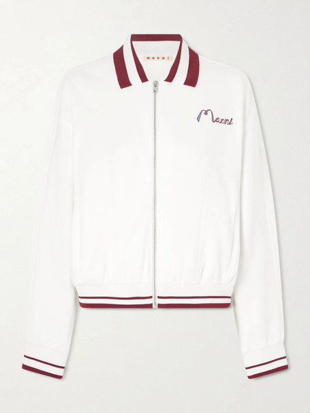  Marni   Embroidered Striped Cotton Blend Jacket   White 