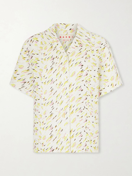  Marni   Pintucked Printed Linen Shirt   Yellow 