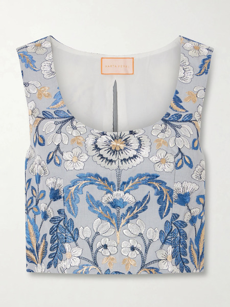  Marta Ferri   Embroidered Woven Blouse   Sky Blue 