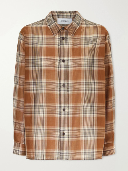  Matteau   Checked Cotton Voile Shirt   Brown 