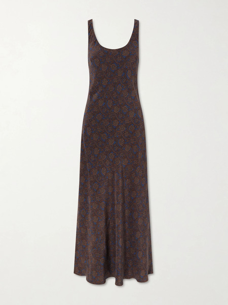  Matteau   Printed Silk Crepe Maxi Dress   Brown 