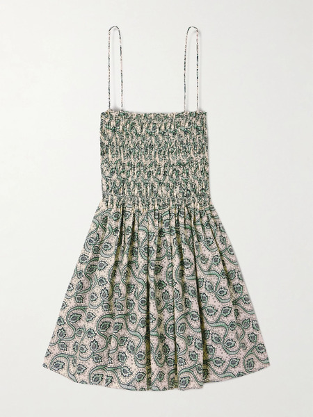  Matteau   Shirred Printed Organic Cotton Poplin Mini Dress   Multi 