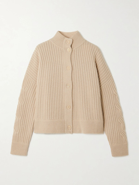  Max Mara   Afelio Ribbed And Cable Knit Wool And Cashmere Blend Cardigan   Beige 