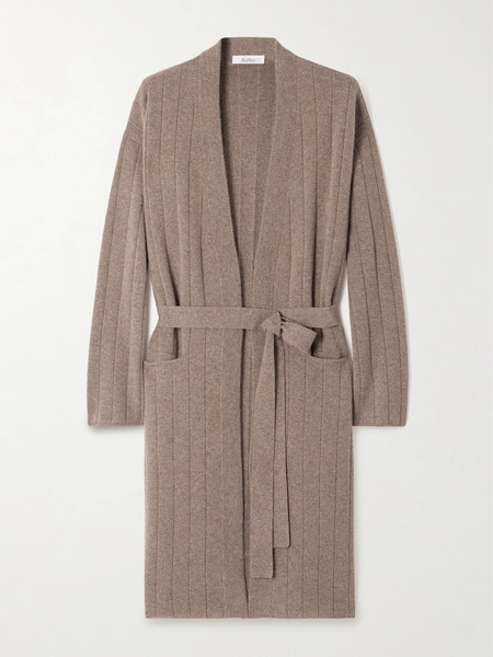  Max Mara   Belted Ribbed Knit Cashmere Cardigan   Camel 