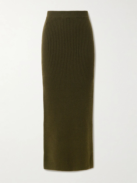  Max Mara   Boris Ribbed Wool Blend Maxi Skirt   Army Green 