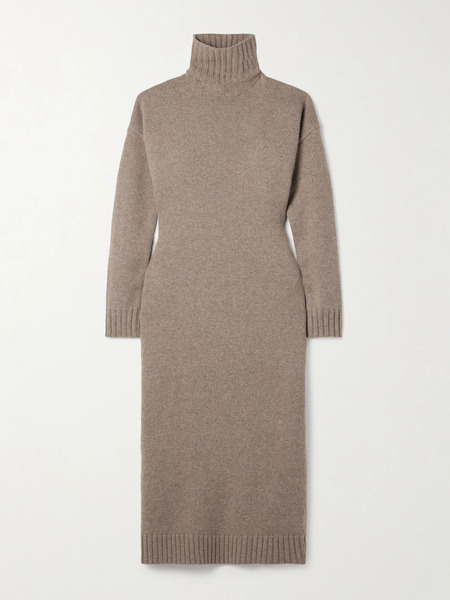  Max Mara   Cashmere Turtleneck Midi Dress   Brown 