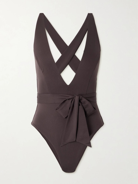  Max Mara   Cristel Belted Open Back Swimsuit   Dark Brown 
