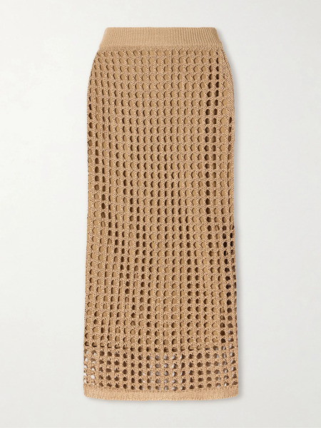  Max Mara   Crocheted Cotton Midi Skirt   Brown 