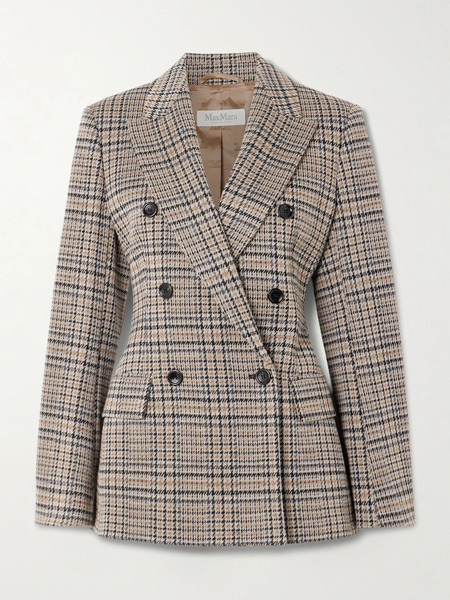  Max Mara   Double Breasted Houndstooth Wool And Cotton Blend Blazer   Brown 