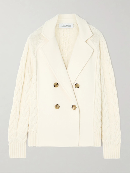  Max Mara   Micio Double Breasted Cable Knit Wool And Cashmere Blend Jacket   White 