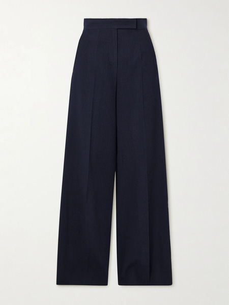  Max Mara   Osol Ribbed Wool Blend Wide Leg Pants   Navy 