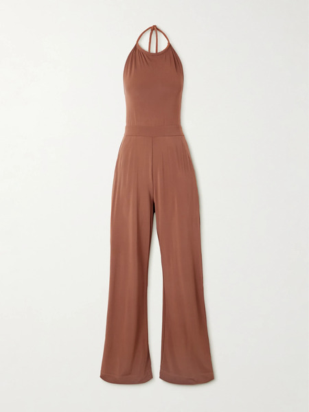  Max Mara   Parsec Stretch Jersey Halterneck Jumpsuit   Brown 