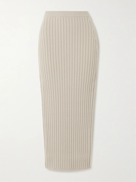  Max Mara   Ribbed Wool Blend Maxi Skirt   Beige 