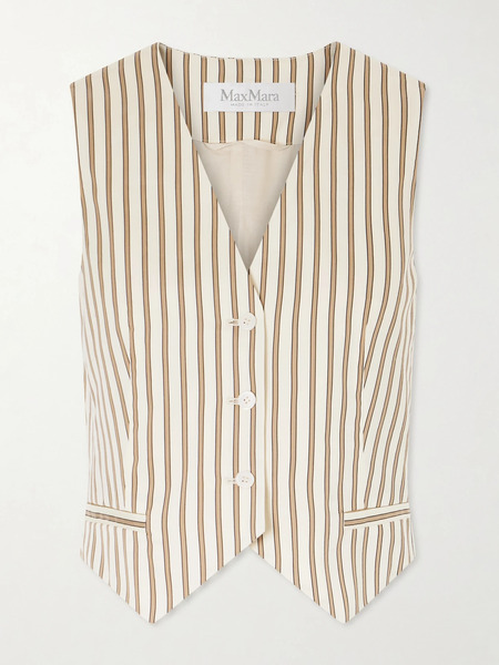  Max Mara   Striped Cotton And Silk Blend Poplin Vest   Beige 