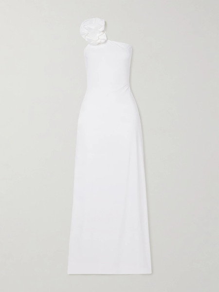  Maygel Coronel   Adda One Shoulder Appliquéd Stretch Jersey Maxi Dress   Off White 