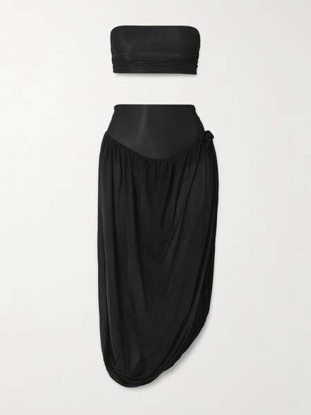  Maygel Coronel   Noregia Ruched Draped Appliquéd Stretch Jersey Strapless Top And Midi Skirt Set   Black 