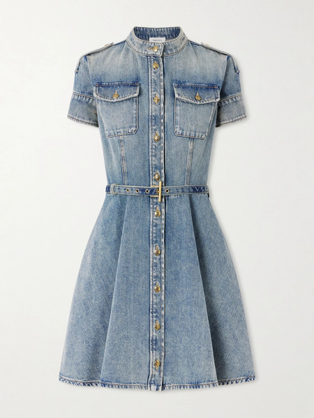  Mcqueen   Belted Denim Mini Dress   Light Denim 