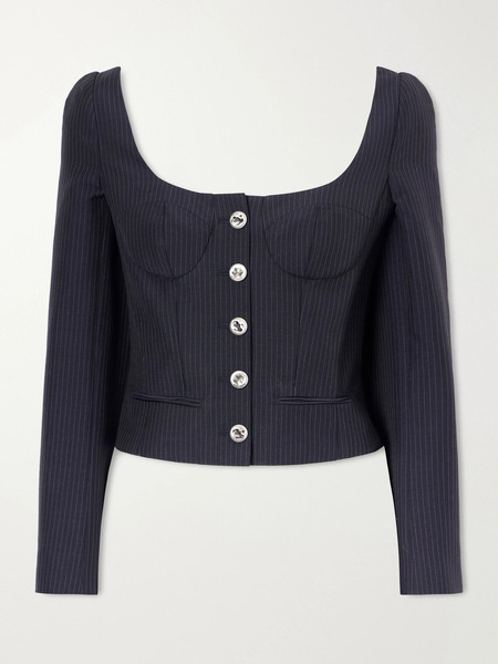  Mcqueen   Cropped Pinstriped Wool And Mohair Blend Jacket   Navy 
