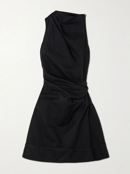  Mcqueen   Gathered Denim Mini Dress   Black 