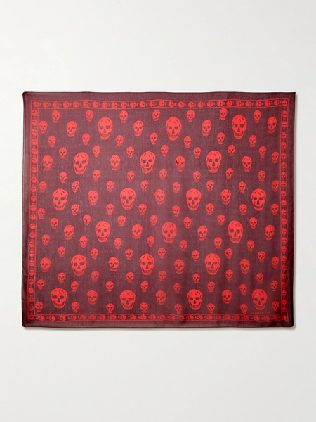  Mcqueen   Printed Silk Chiffon Scarf   Red 