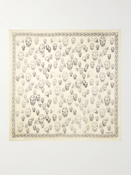  Mcqueen   Printed Silk Scarf   Ivory 