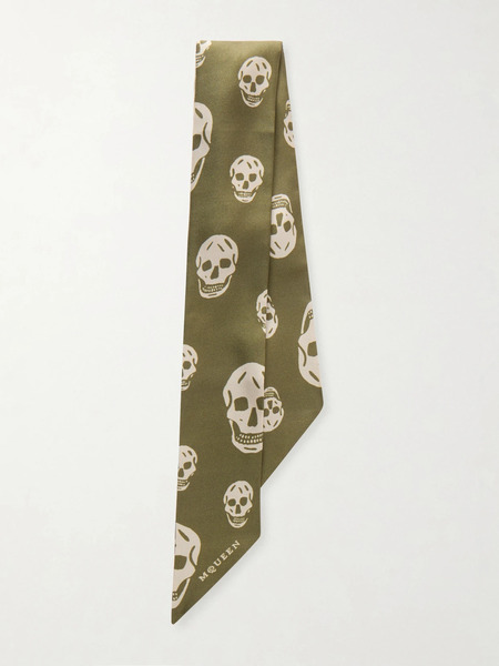  Mcqueen   Printed Silk Twill Scarf   Green 