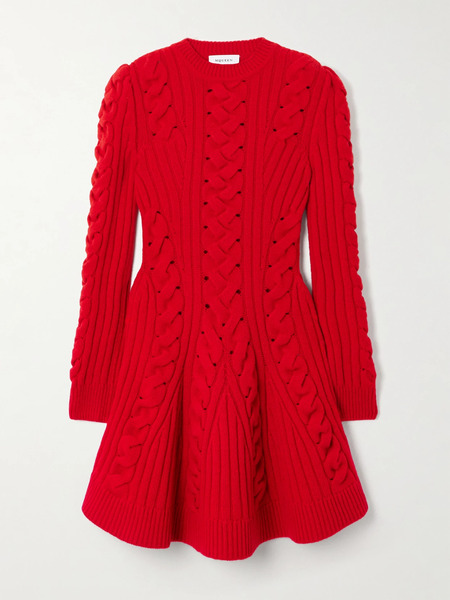  Mcqueen   Ribbed And Cable Knit Wool And Cashmere Blend Mini Dress   Red 