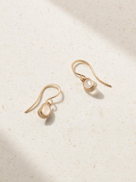  Melissa Joy Manning   Crescent Moon 14 Karat Recycled Gold, Diamond And Moonstone Earrings   One Size 