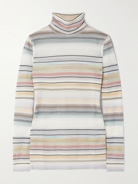  Missoni   Striped Metallic Crochet Knit Turtleneck Sweater   Multi 