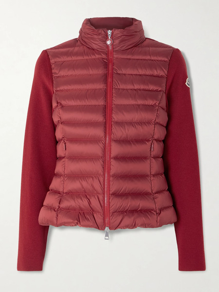  Moncler   Appliquéd Wool Blend And Quilted Shell Down Cardigan   Red 