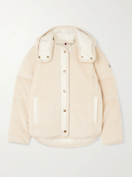  Moncler   Ciboulette Hooded Shell Trimmed Plush Down Jacket   Beige 