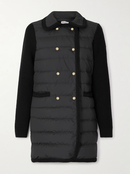  Moncler   Double Breasted Wool And Cashmere Blend And Quilted Shell Down Cardigan.   Black 
