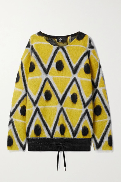  Moncler Genius   + 3 Moncler Grenoble Oversized Shell Trimmed Jacquard Knit Mohair Blend Sweater   Yellow 