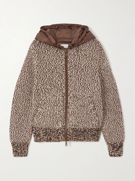  Moncler   Hooded Quilted Shell Trimmed Wool Cardigan   Light Brown 