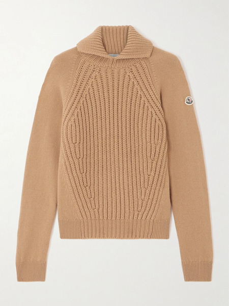  Moncler   Ribbed Wool And Cashmere Blend Polo Sweater   Camel 
