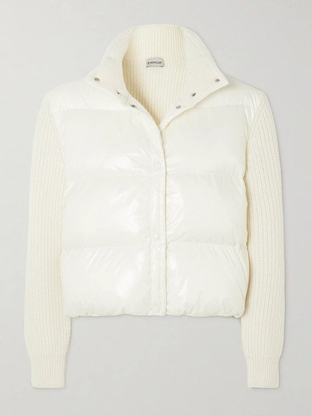  Moncler   Ribbed Wool And Quilted Shell Down Hoodie   White 