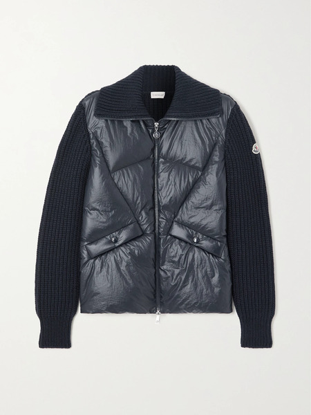  Moncler   Ribbed Wool Blend And Quilted Shell Down Jacket   Navy 