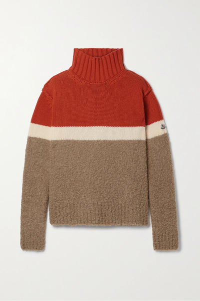  Moncler   Striped Wool Blend Turtleneck Sweater   Orange 